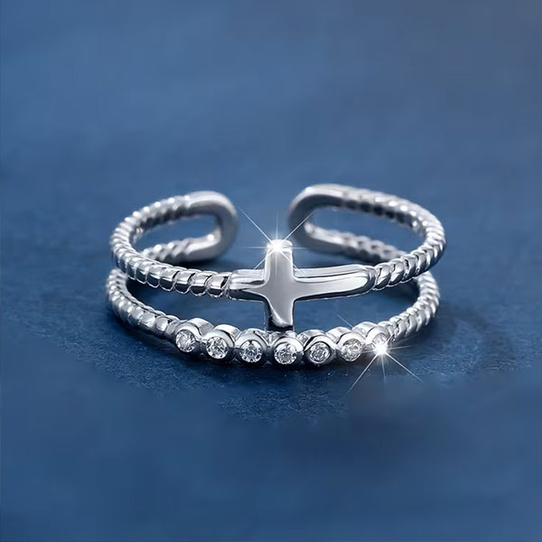 The Serenity Cross Ring | S925 Sterling Silver & Pave Zircon