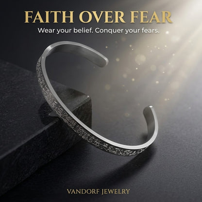 The "Faith Over Fear" Inscribed Cuff – Titanium Islamic Bracelet